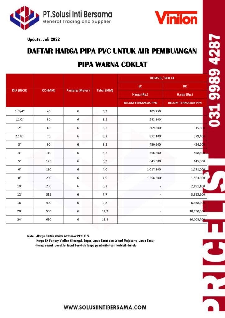 Harga Pipa uPVC untuk Limbah Jakarta Klas B | Terbaru 2023 https://hargapipahdpe.co.id/